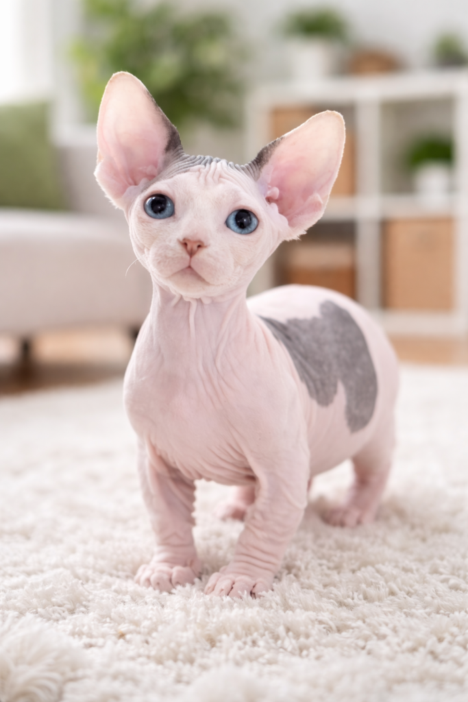 HCM and Health Testing: Why It Matters When Choosing a Breeder a healthy and socialized moonlit majesty sphynx kitten raised with a focus on hcm and health testing protocols.
